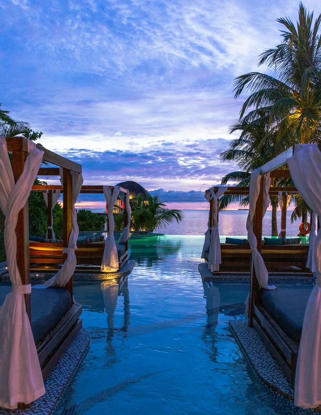 Reserved cabana seating at a beach club