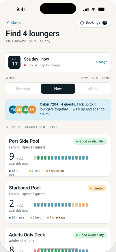 Slounger guest app — home screen